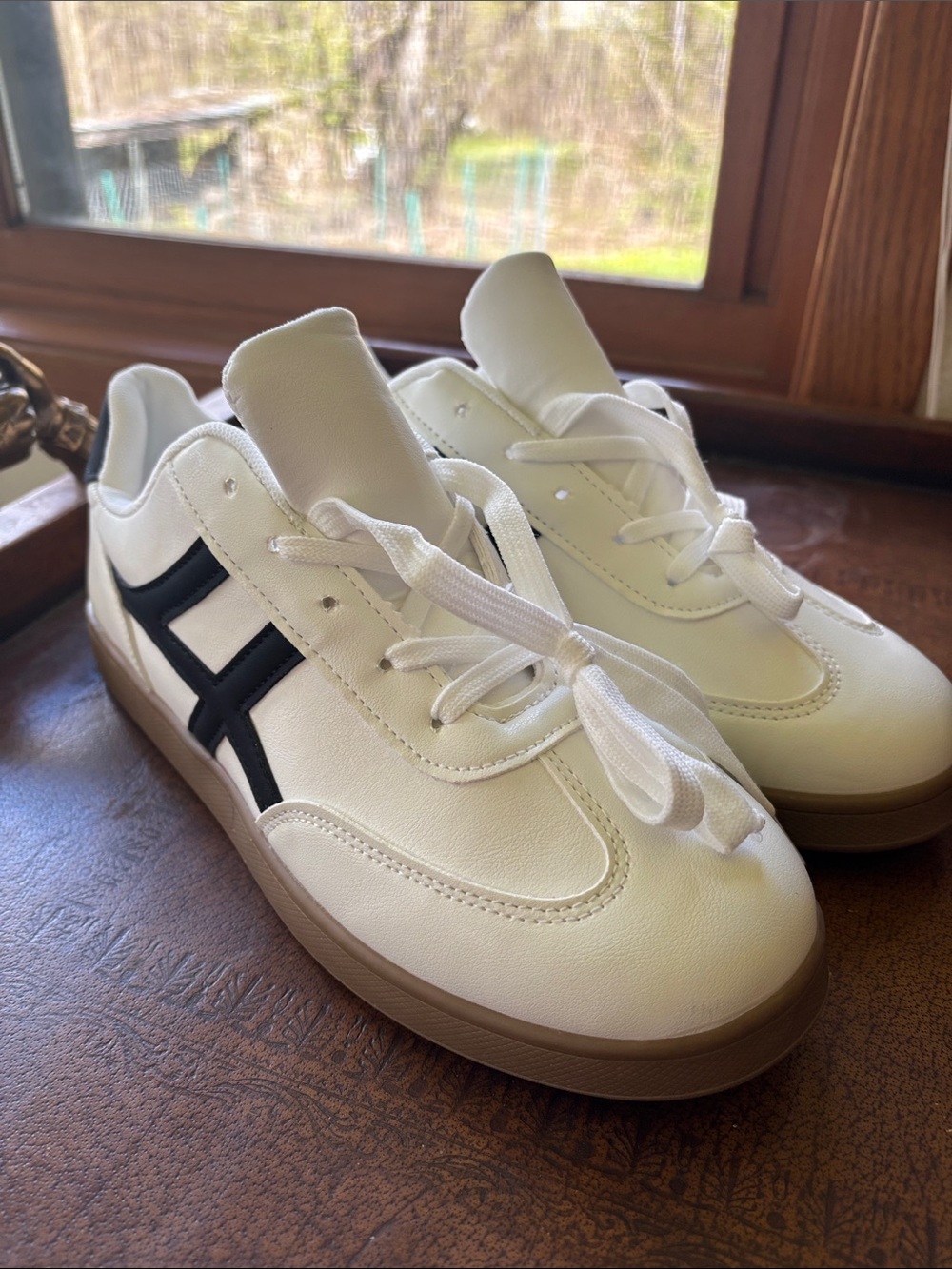 Women’s White Leather Sneakers with Black Accent